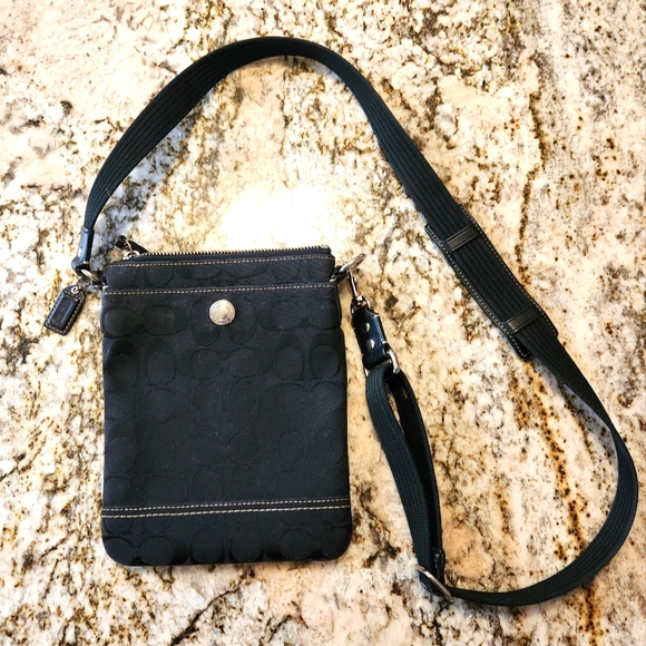 Coach Handbags - Coach Purse Crossbody bag, Black Canvas, Leather, signature C monogram, EUC